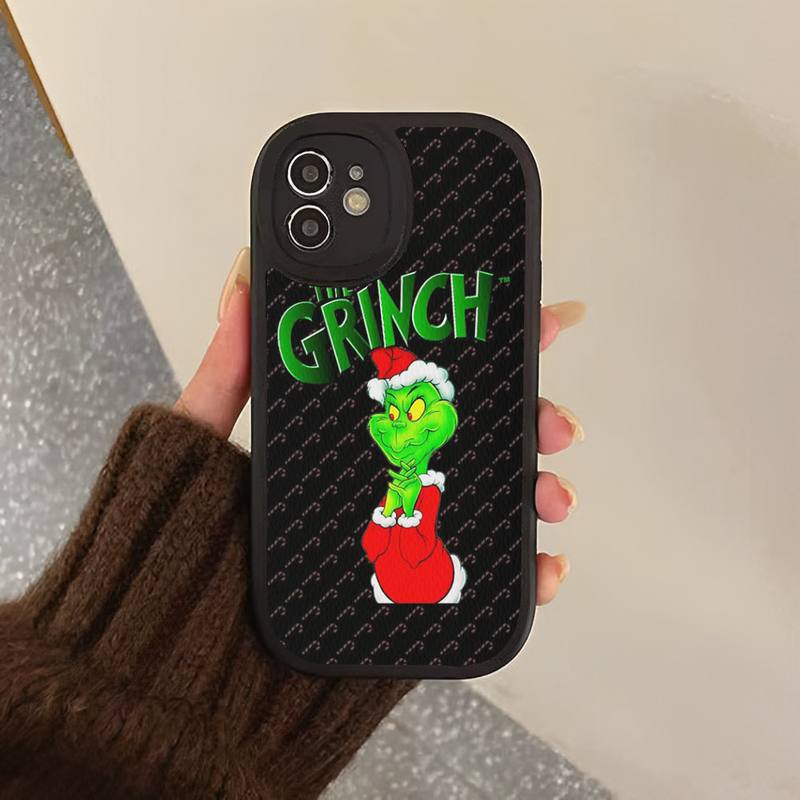 Christmas Green Monster Hard Leather Phone Case for iPhone 13 12 Mini 11 14 Pro Max Xs X Xr 7 8 Plus 6 6s Se 2022 Silicone Cover