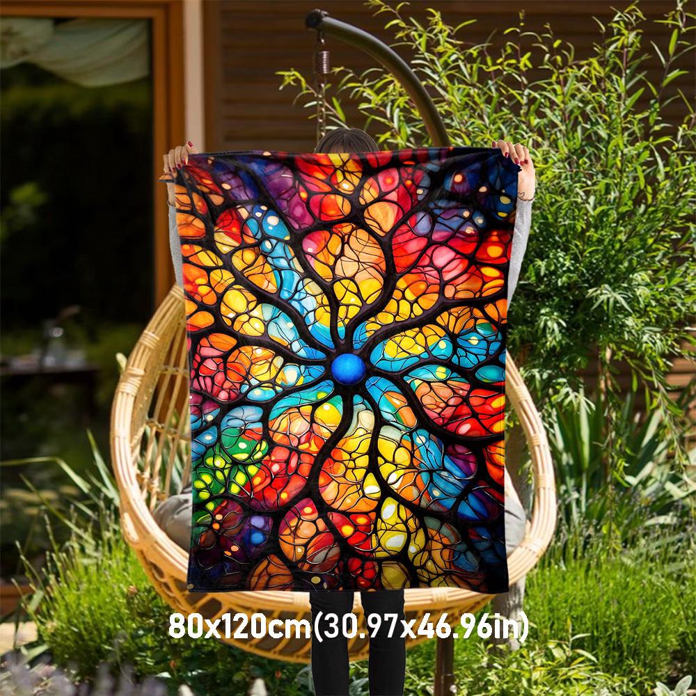 1PC Tree of Life Stained GlassOutdoor Flannel Blanket - Soft Plush Decor for Picnics, camping, Bedroom, Playroom, Office, or Lunch Break 1325A