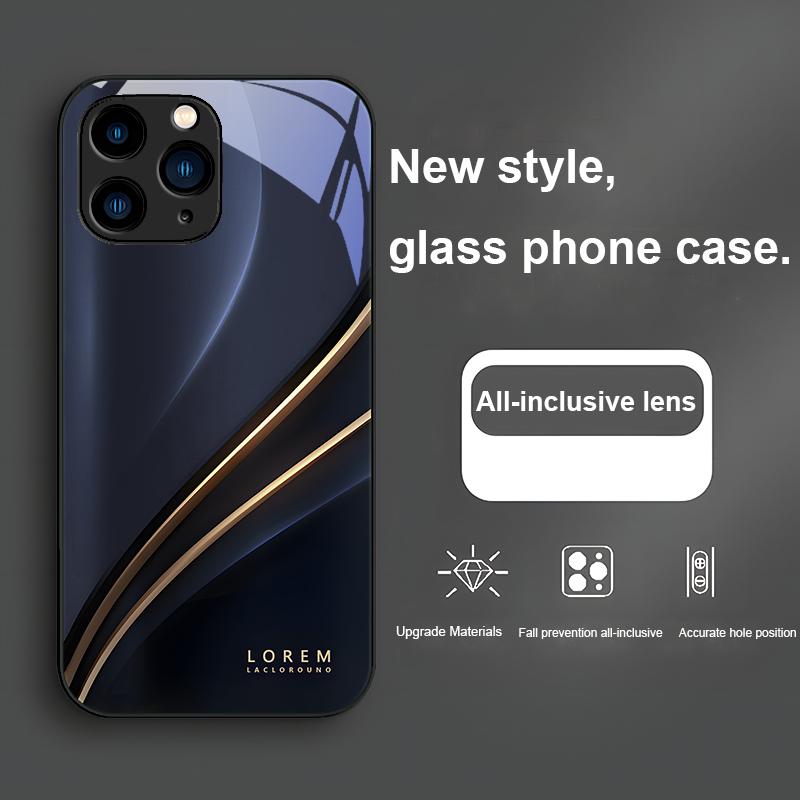 Gradient Lorem Black för iPhone 15 14 13 12 11 Pro Max X XS XR 7 8 Plus 2020 22 SE Svart härdat glastelefonskal