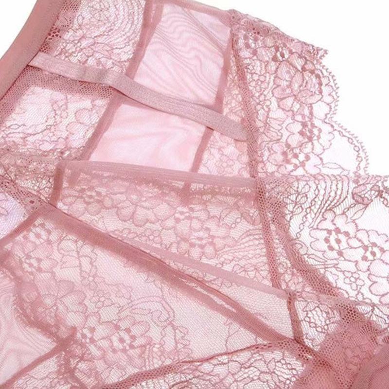French Underwear Ultra-thin Lace Sexy Push Up Bra Set and Waist-High Panties Beauty Back Pack for Women Lingerie Plus Size D Cup
