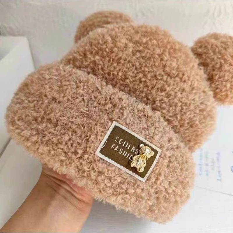 1Pcs Fashion Autumn Winter Women Beanies Caps Warm Cute Bear Ear Hat Casual Couple Knitted Plush Soft