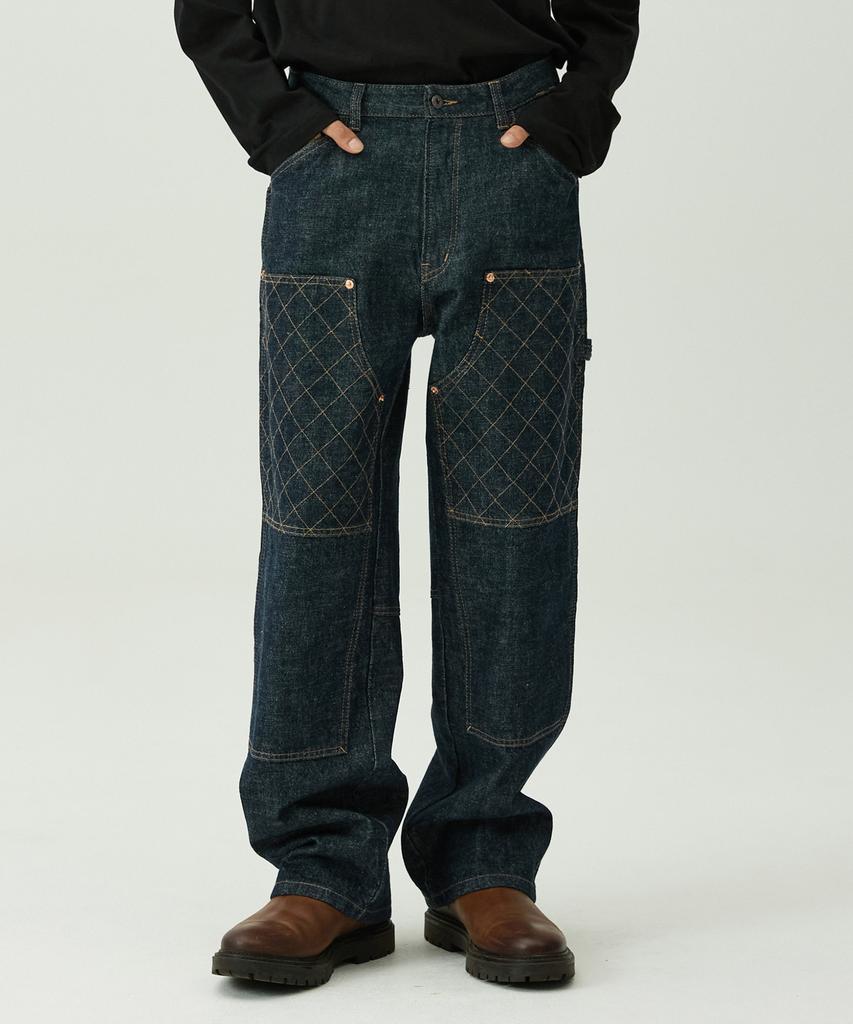 MAGOODGAN Farburn 7548 Double Knee Carpenter Wide Fit Navy Stitch Non-Fade Denim Pants