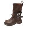 Designer Thick Heel Women Mid Calf Boots Ladies Belt Buckle Knight Booties Botas De Inverno Feminina
