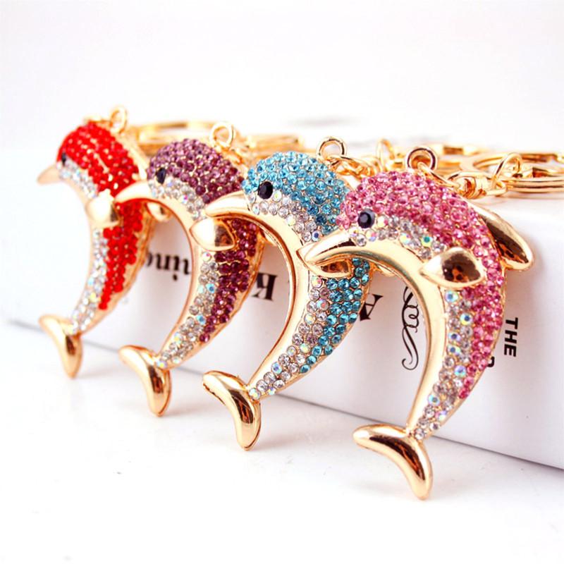 Sparkling Alloy Rhinestone Dolphin Car Keychain Ocean Charm Modern Simple Style