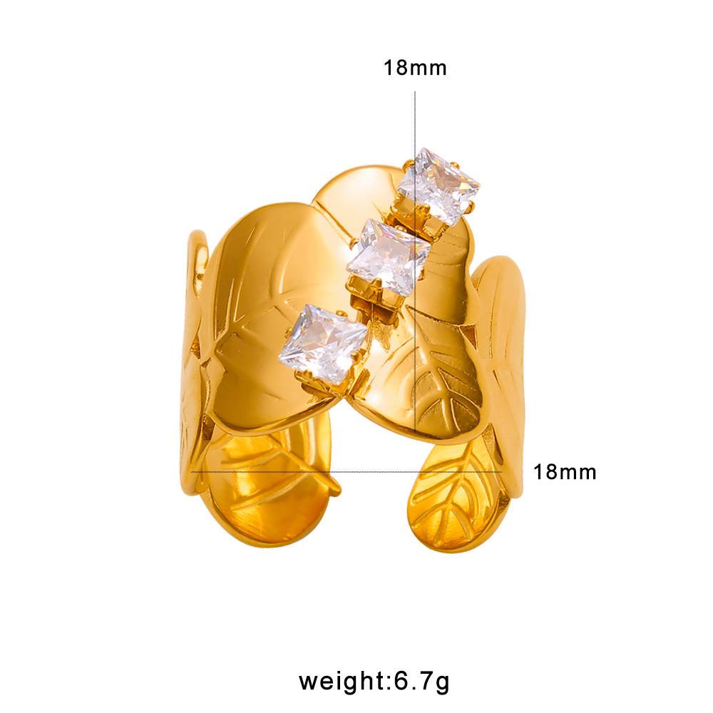 YueShi Luxury Zircon Leaf Ring - European & American Design, Versatile, Elegant, Cross-border Style.