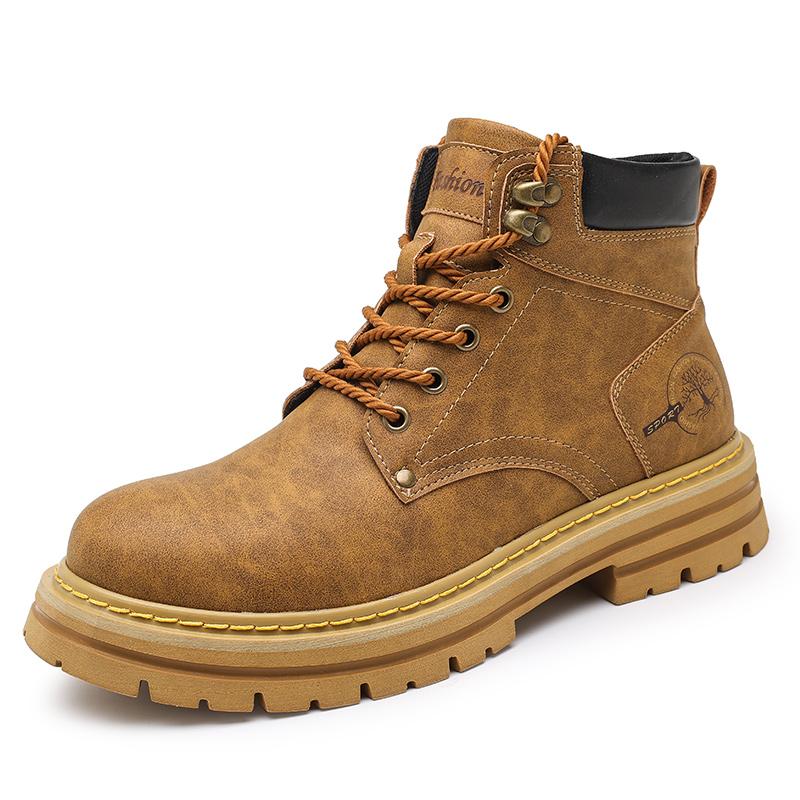 Autumn Fashion Brown Men's Ankle Boots Comfortable Platform Leather Boots Men Non-slip Work Boots for Men 2024 Botas Para Hombre