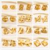 6pcs/Lot Real Gold Plated Irregular Geometry Of Folds Stainless Steel Earrings For Women Men Accessories Piercing Ear Studs Gift