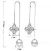 Womens Korean Fashion 925 Silver Plated Anti-allergy Pearl Zircon Crystal Lucky Leaf Grass Ear Line Dangle Drop Stud Earrings Female Ear Jewelry Gift
