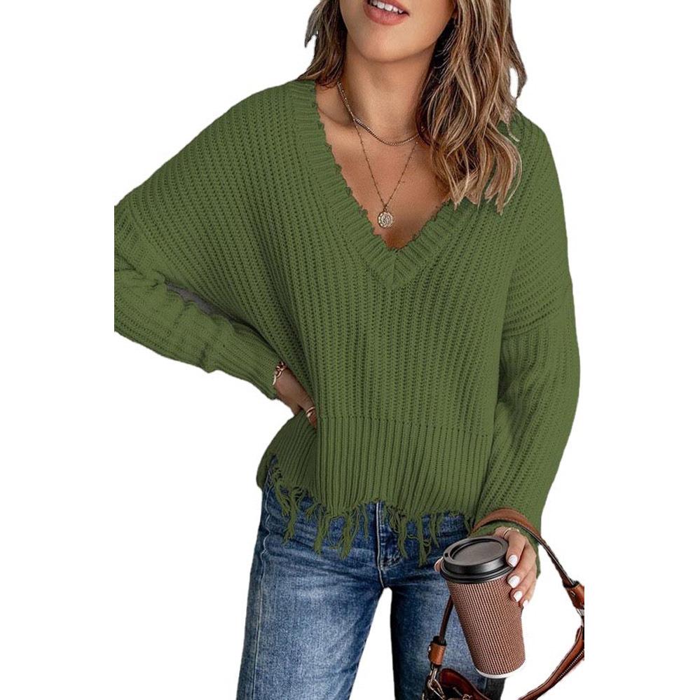 Pullovers Simple Fashion Loose Vintage Autumn and Winter Fashion Women's Soft Classic Clothes Cotton Tassel Broken Holes Pullover Knit