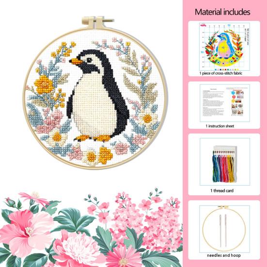 Embroidery Starter Kit for Beginners Cross Stitch Set with Floral Animal Landscape Patterns Pre-Printed Fabric Threads Needles Instructions DIY