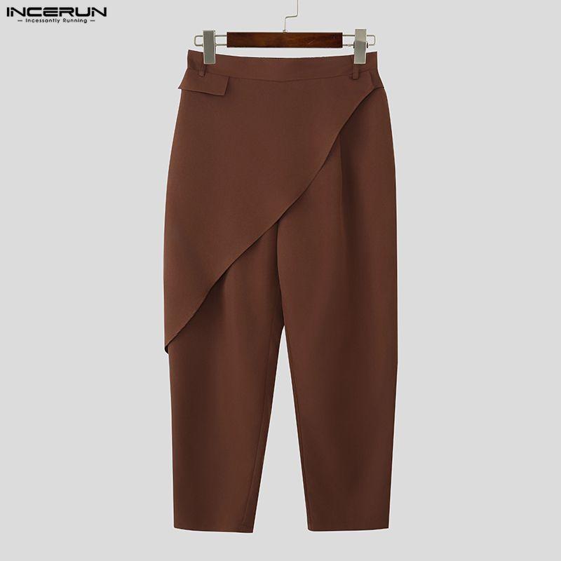 INCERUN Herren Hose mit elastischem Bund hinten, lässig, lang, vorne mit Lagen, Haremshose