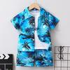 Boys' Floral Short-Sleeve Lapel Cardigan & Shorts Set - Summer Beach Outfit