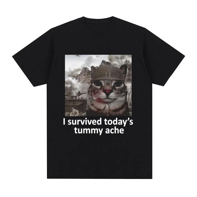 I Survived Today's Tummy Ache TShirt Funny Cat Creative Printed Short Sleeve TShirt Women Casual Streetwear Summer Soft Clothing
