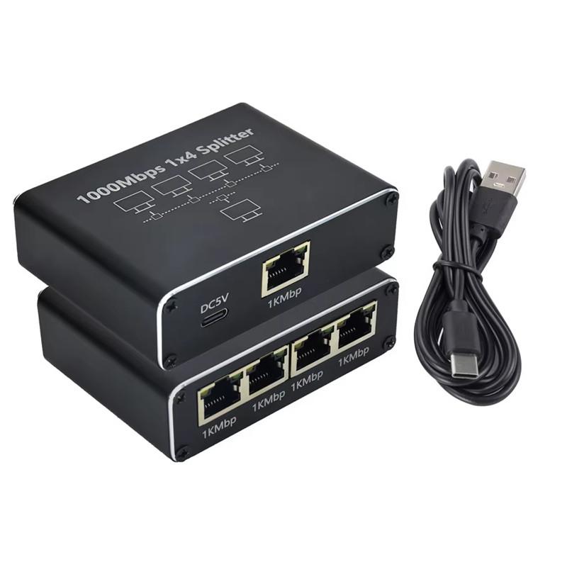 1000Mbps 1 In 4 Out Ethernet Adapter 1 To 3/4 RJ45 LAN Internet Splitter Cat 6 RJ45 Gigabit Switch for PC Laptop TV Box Router