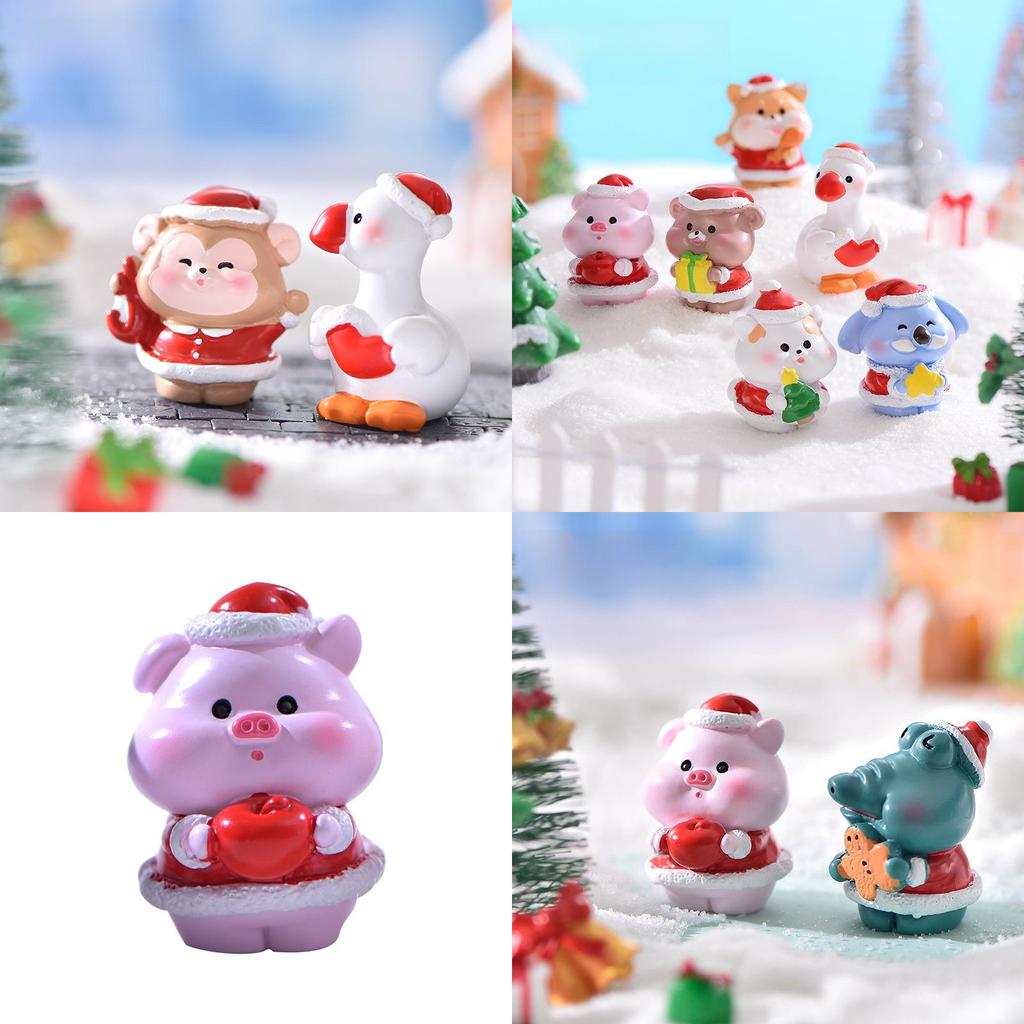 Entzückende Weihnachts-Tier-Miniaturen aus Harz mit verschneiter Landschaft DIY-Ornamente