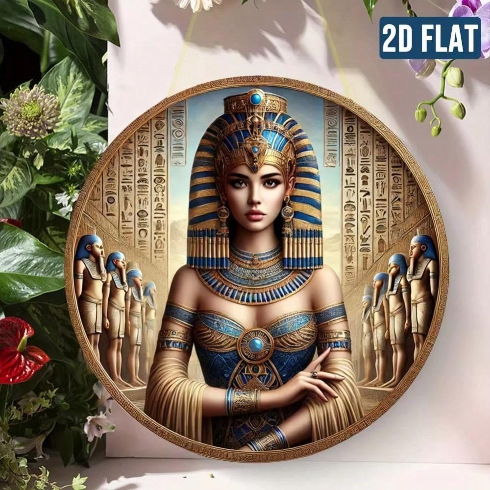 Vintage Ägyptische Königin Metall Wandkunst Rund HD Gedruckt Retro Heimdekoration
