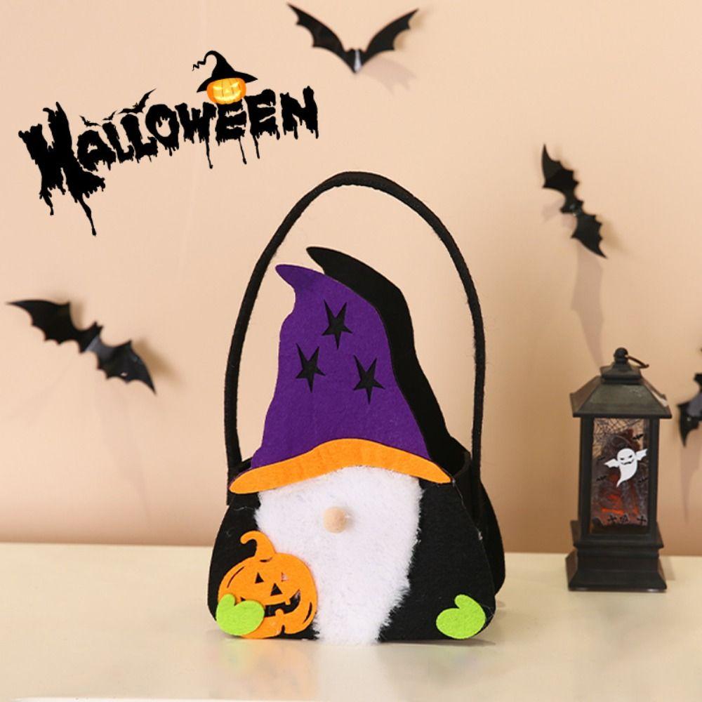 Trick or Treat Halloween Wool Felt Bag Non-woven Pumpkin Candy Bucket Creative   Festival
