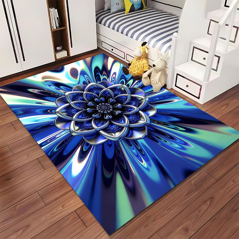 "3D Blue Lotus Flower Abstract Pattern Carpet for Living Room Decor" Suitable for Use As an Anti-slip for Living Room Bedroom Sofas