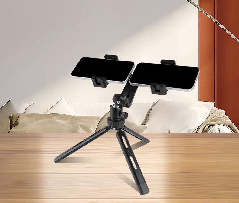 Adjustable Dual Phone Holder with Multi-position Fill Light for Car and Live Streaming