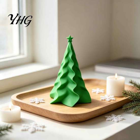 Tiered Star Top Tree Decor 3D Printed Pleated Christmas Ornament, Small Wavy Desktop Modern Holiday Sculpture Decoration with Topper for Home