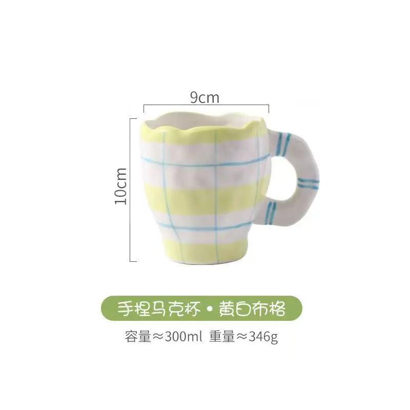 Ceașcă de cafea cu farfurie din ceramică pictată manual cerul albastru și nori albi Set de farfurii pentru ceai, realizată manual, cadou drăguț pentru ea