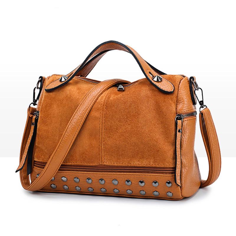 Fashion Women Top-handle Shoulder Bags with Rivets High Quality Leather Female Large Capacity Tote Bags