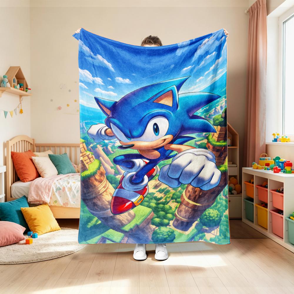 Sonic Throw Blanket Cartoon Flannel Blanket Soft and Warm for Living Room Bedroom Car Camping Throw Blanket Full Size Best Gifts