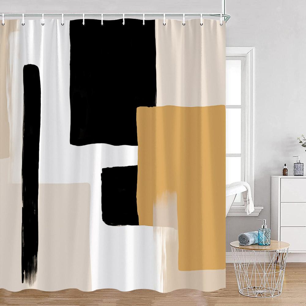 Tende da Doccia Geometriche Astratte Decorazioni Bagno Minimaliste Nordiche di Metà Secolo Tenda da Bagno Moderna in Poliestere con Ganci