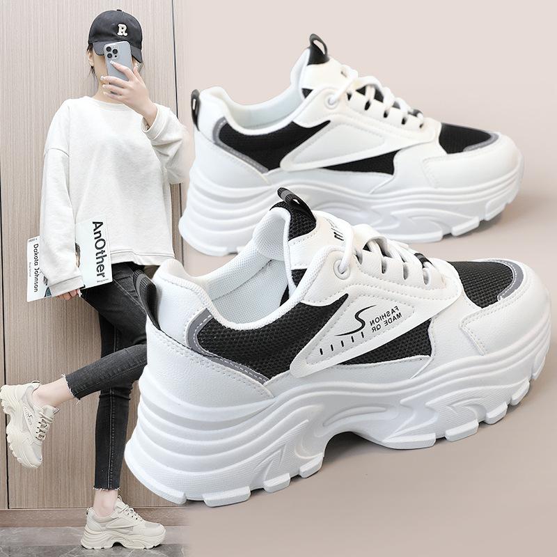 Qrj03 New Spring and Summer Colorblock Daddy Shoes Breathable Mesh Platform Height Increasing Shoes Student Sports Women's Shoes