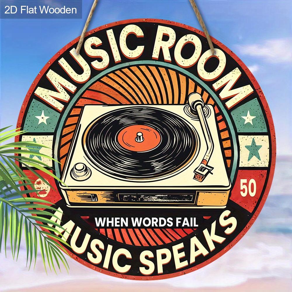 Mfoever Wooden Vintage Vinyl Record Wooden Sign  Ideal for Music Lovers Perfect for Door Wall Home Room Farmhouse Street Shop Garage Bar Garden