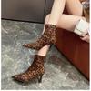 Mode Sexy Leopardenmuster Spitz Wildleder Stiletto Kurze Damen High-Heel Mode Stiefel