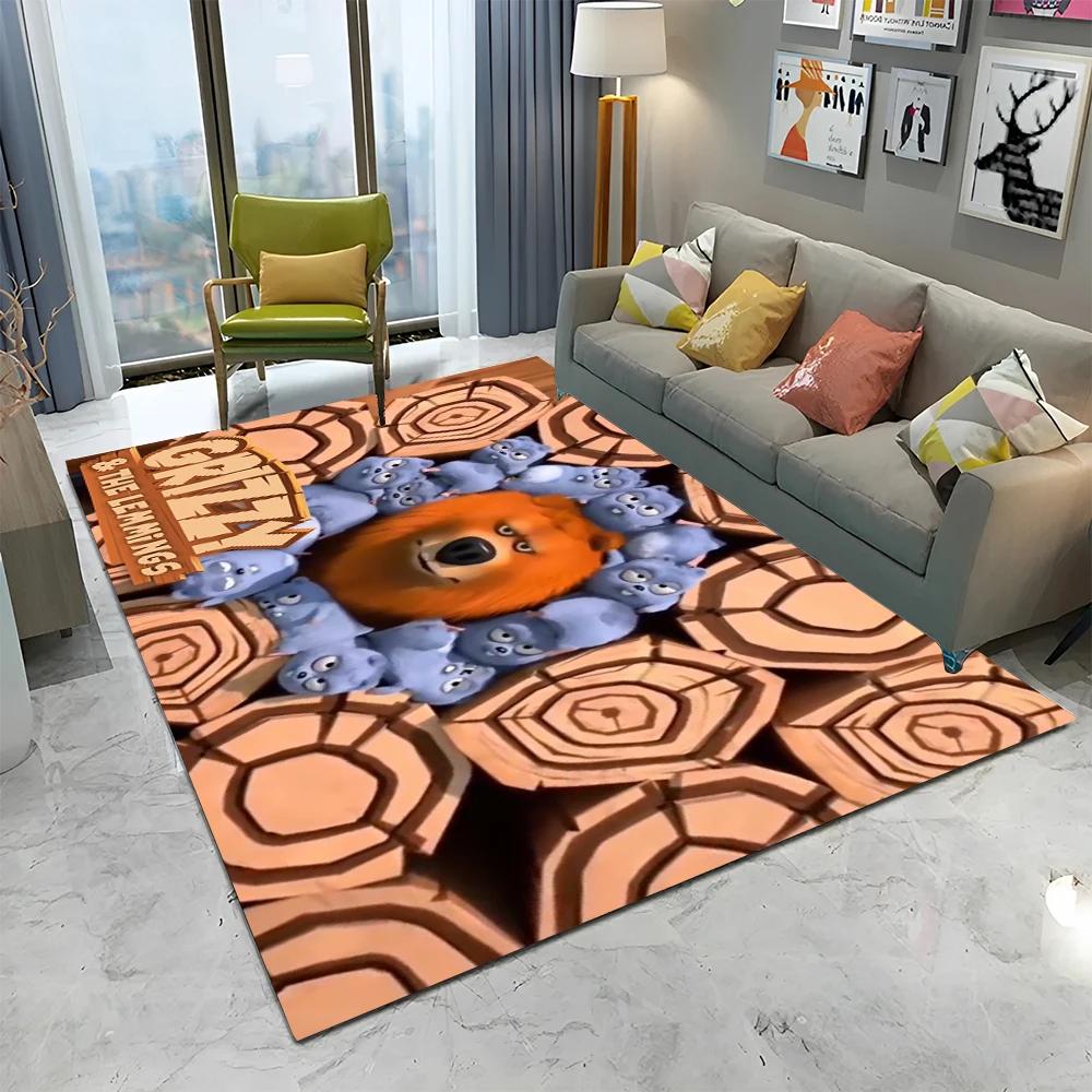 Covor de Joacă 3D Grizzy și Lemingii Desen Animat pentru Casă Sufragerie Dormitor Canapea Preș de Ușă Decor, Covor pentru Zona Copiilor Covor de Podea Antiderapant