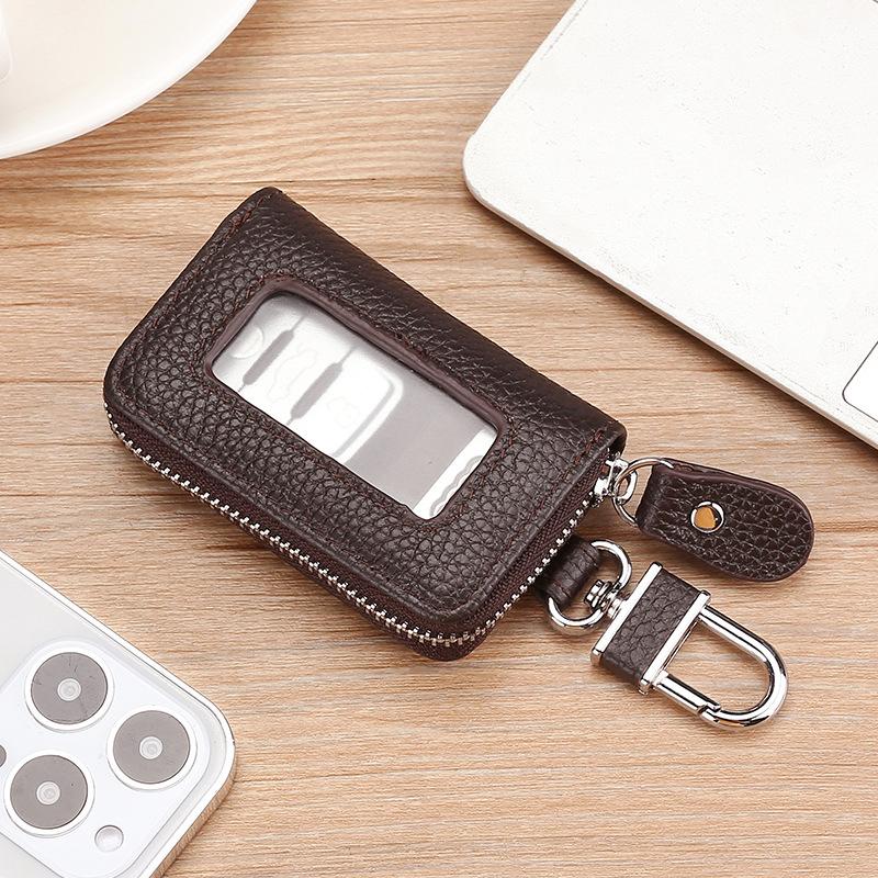 Retro Keyring Wallet Zipper Bag Visual Mirror Window Car Key Protector Bag Leather Key Holder Mini Auto Key Pocket Case