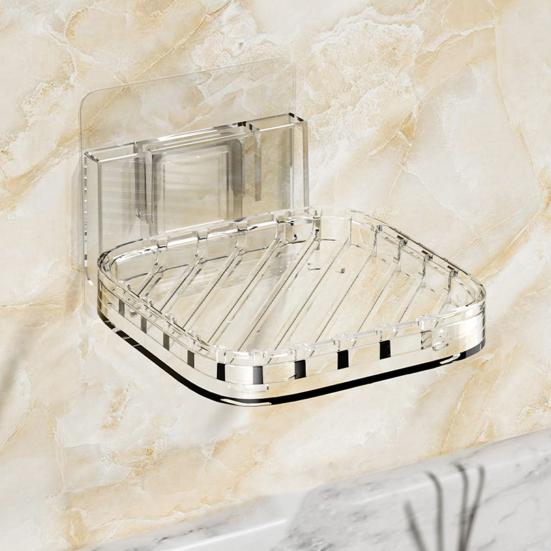 Wall-mounted Soap Box with Removable Drainage Tray Strong Load-bearing Self Adhesive Easy To Install Soap Dish Rack