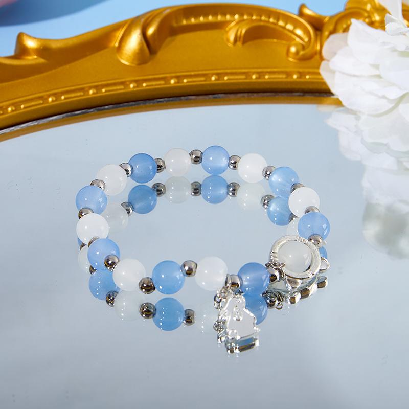 Konijn Hanger Opaal Kralen Armband Ins Aqua Blauwe Maansteen Hand String Ketting Voor Vriendin Koppels Cadeaus Sieraden