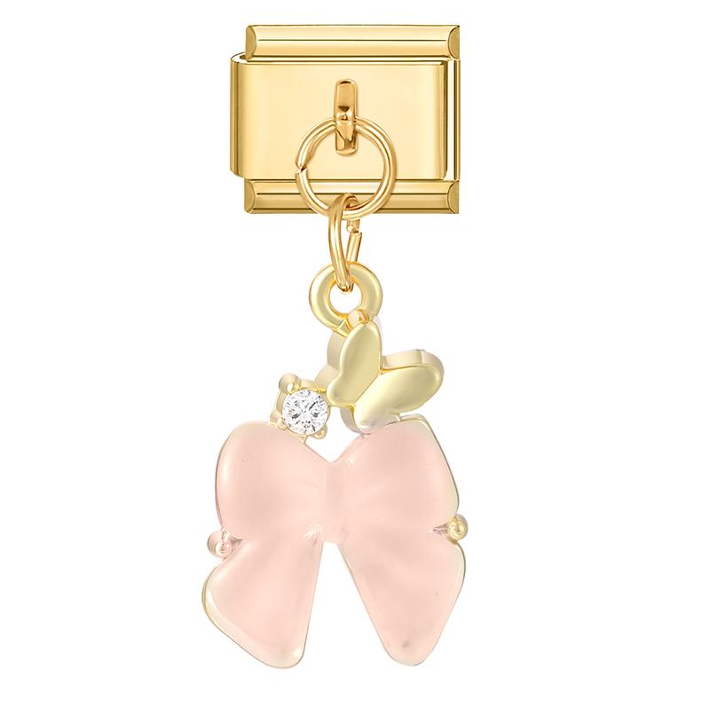 New Y2K Gold Color Butterfly Moon Bow Shell Star Pearl Pendant Italian Charm Link Fit 9mm Stainless Steel Bracelet DIY Making
