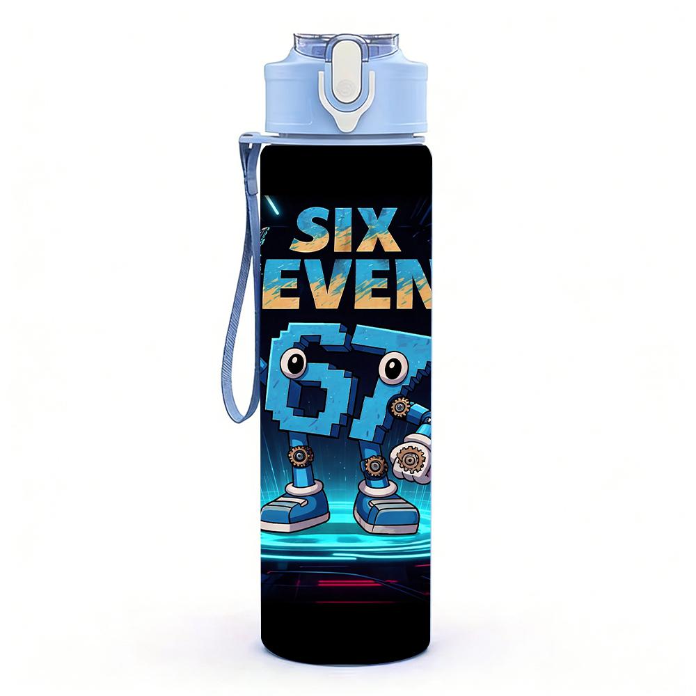 1 ks Neonová Galaxie Šest Sedm Graffiti Art 750ml Barevná Plastová Láhev na Vodu Nepropustné Sklopné Víčko se Slámkou Pro Sport Kancelář Domácí Použití