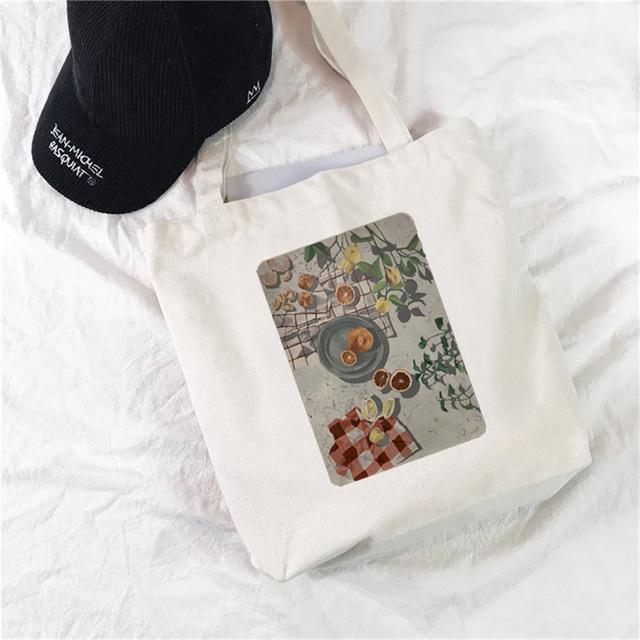 Weiß Einfache Einkaufstasche Niedlicher Druck Kawaii Tasche Harajuku Shopping Canvas Einkaufstasche Mädchen Handtasche Handtasche Ein Schulter Damen