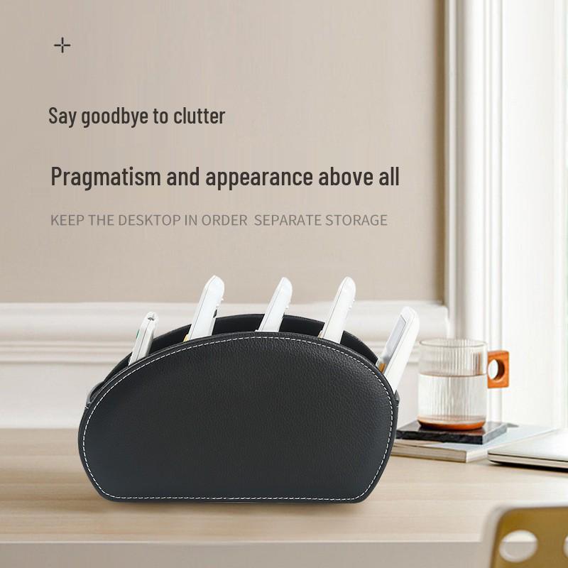 Boîte de rangement de bureau multifonctionnelle en cuir PU uni pour télécommandes et pinceaux de maquillage
