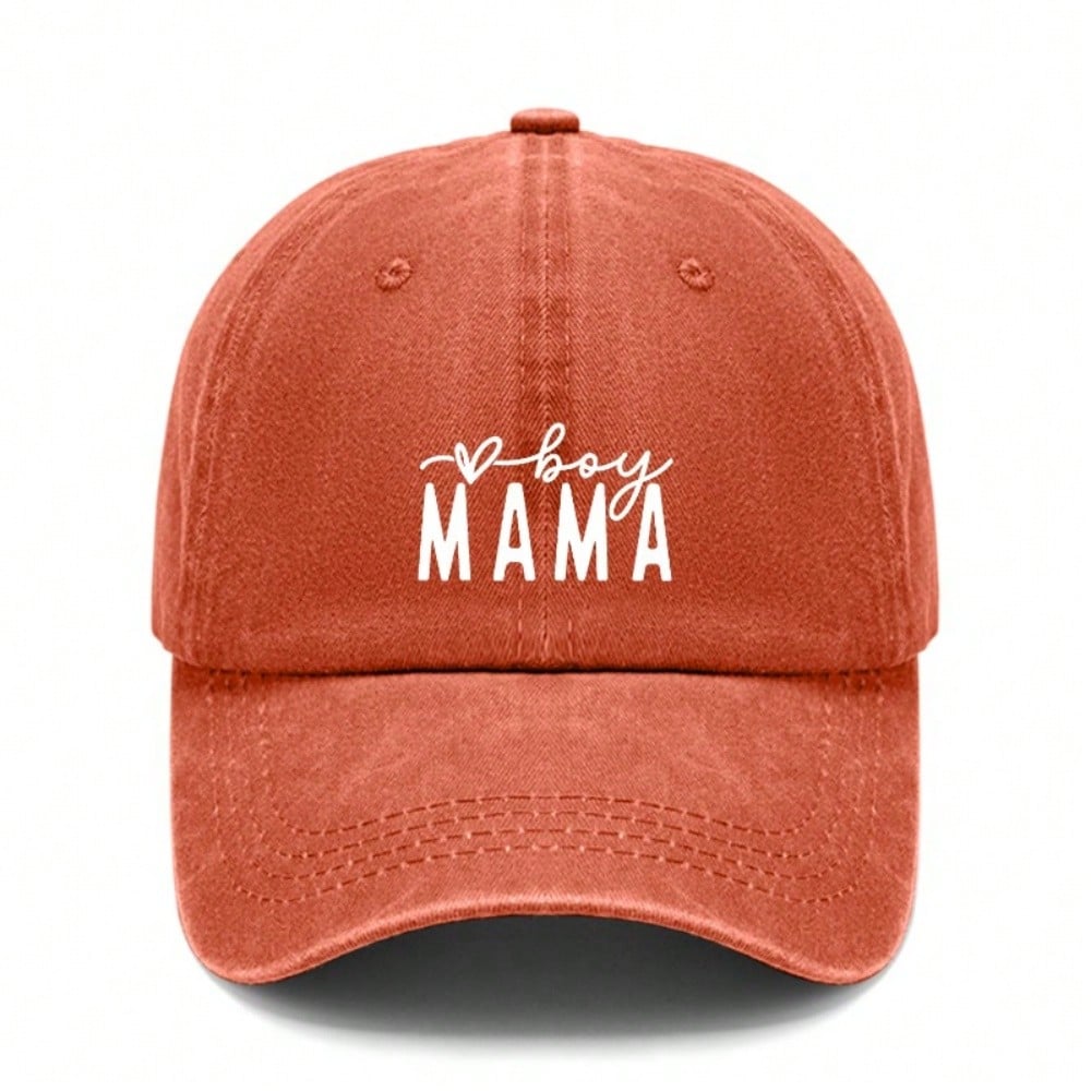 [Mom Baseball Cap] Letter "boy MAMA" Print Dark Gray Adjustable Washed Look Curved Brim Casual Daily Wear Baseball Hat - Dad Hat For Mother's Day Gift