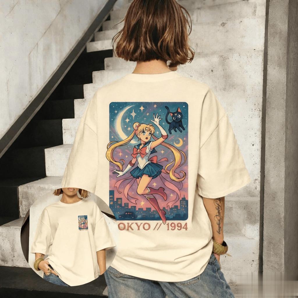 Sailor Moon Anime Graphi T Shirt Men Women Vintage Oversized Short Sleeve Tee Casual Streetwear Summer Graphic Top Y2k Clothes
