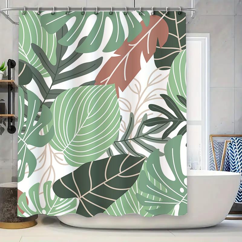 Green Leaf Shower Curtain Floral Bathtub Decor for Bathroom Modern Home Decoration 3D Printed Waterproof Fabric Custom Size Avai