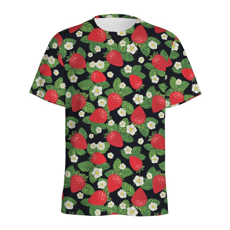 Fashion Kiwi Strawberry Graphic T-shirt Men Cartoon 3D Printed Fruits T Shirts Women Round Neck Tees Tops Loose Short Sleeves