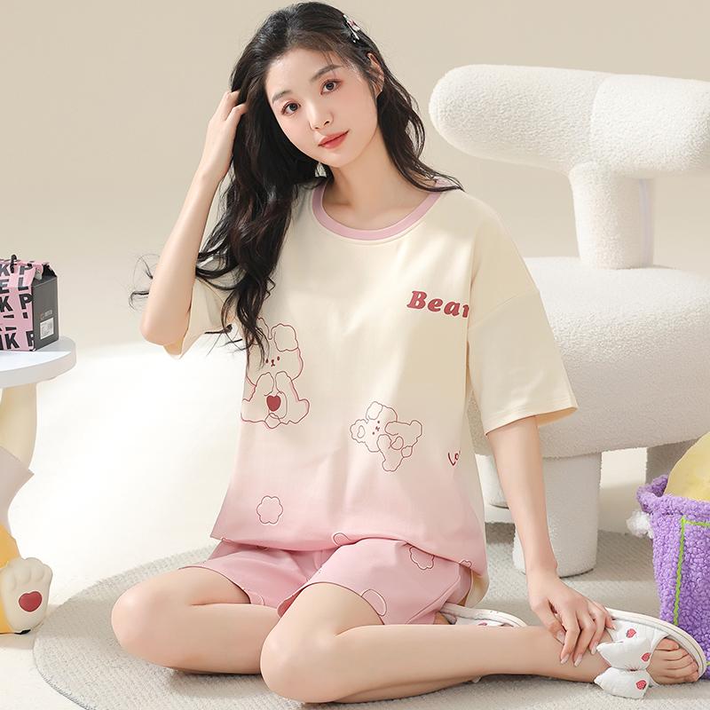 Summer Plaid Shorts Pajama Sets Cute Rabbit Pint Cotton Pajama Causal Sleepwear Women Pajama O-neck Home Wear