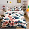 Sakura And Wave Background Print Bedding Set 1 Duvet Cover 2 Pillowcases For Adult And Children Luxury Gift Full Size