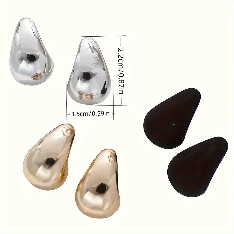 3pairs Vintage Multi Color Water Drop Stud Earrings Fashion Punk Smooth Metal Earrings Women's Trendy Party Jewelry
