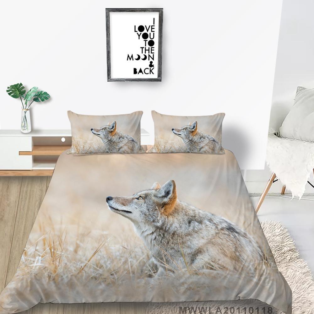 2023 Nouveau style Loup Impression Ensemble de literie Animaux Housse de couette Housse de lit Taie d'oreiller haut de gamme Cool Hommes Literie Costume King Size Ensemble de lit Couverture
