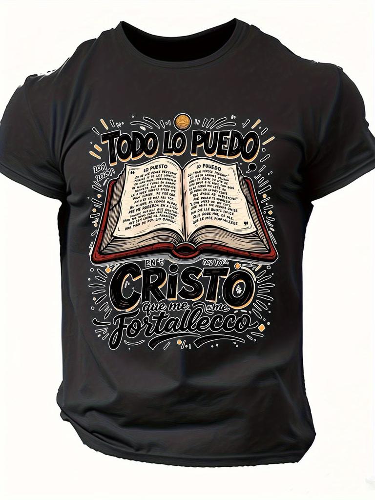 Men'S Spanish Bible Verse Philippians 4:13 T-Shirt - Open Book Design with Spani