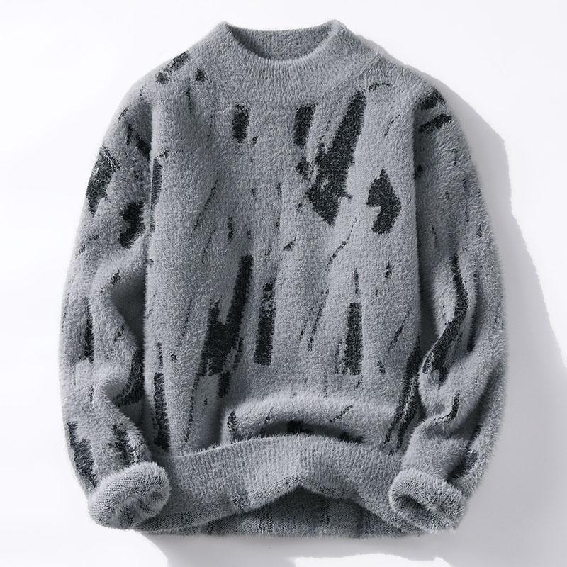 Winter Thick Man Casual Round Neck Semi High Neck Sweaters Male Loose Casual Knitted Pullover