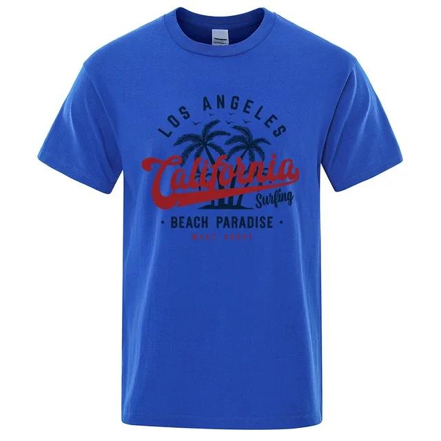 camiseta de algodão gola redonda masculina, tops de verão, roupas respiráveis, Los Angeles California Beach Paradise Fashion